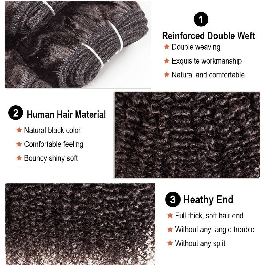 Single bundle of 12A kinky curly human hair, held to show the thick, full curl pattern.