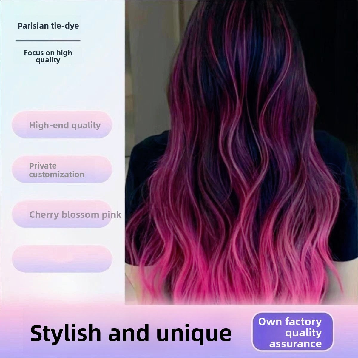 Stylish and unique pink purple ombre feather hair extensions on model, 3rd gen no fold head real human hair