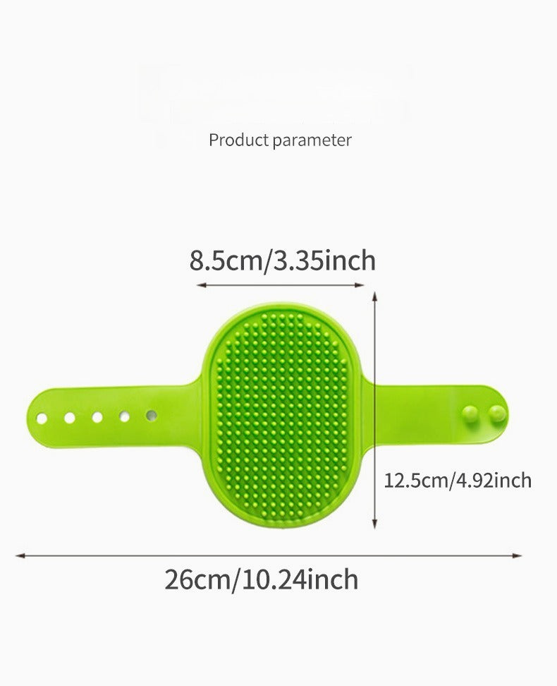 Step-by-step installation diagram of the green Pet Table Leg Scratcher, showing how to securely fasten it to a table leg.