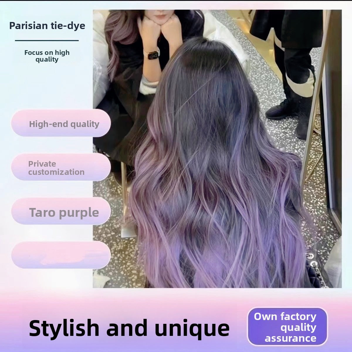 Edgy purple grey balayage look with 3rd gen no fold head feather hair extensions for daily wea