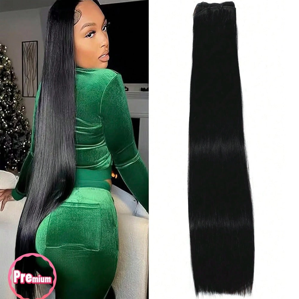 Product infographic showing the key features of 12A straight human hair bundles.