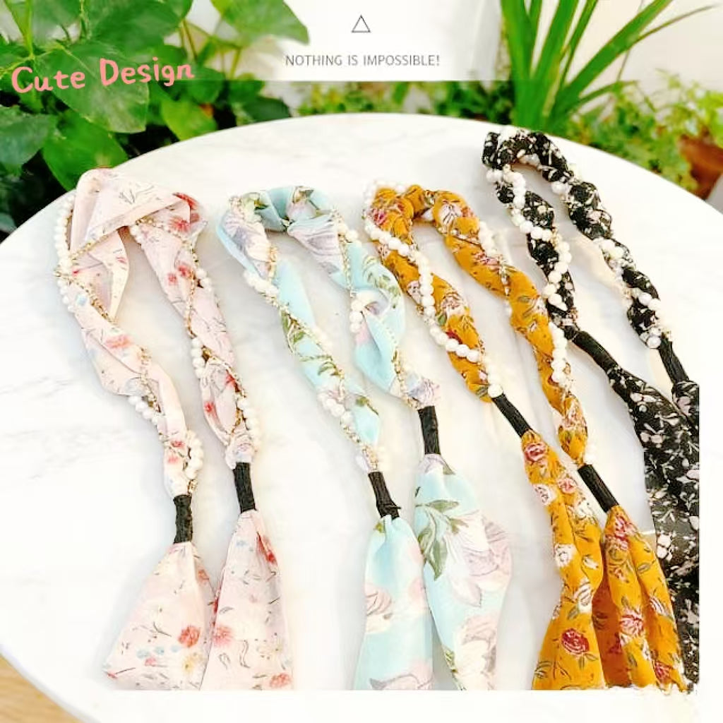 Assortment of floral print hair scarf headbands in various colors and patterns