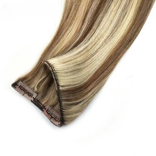 Single weft of clip-in hair extensions, showing the straight texture and seamless ends.