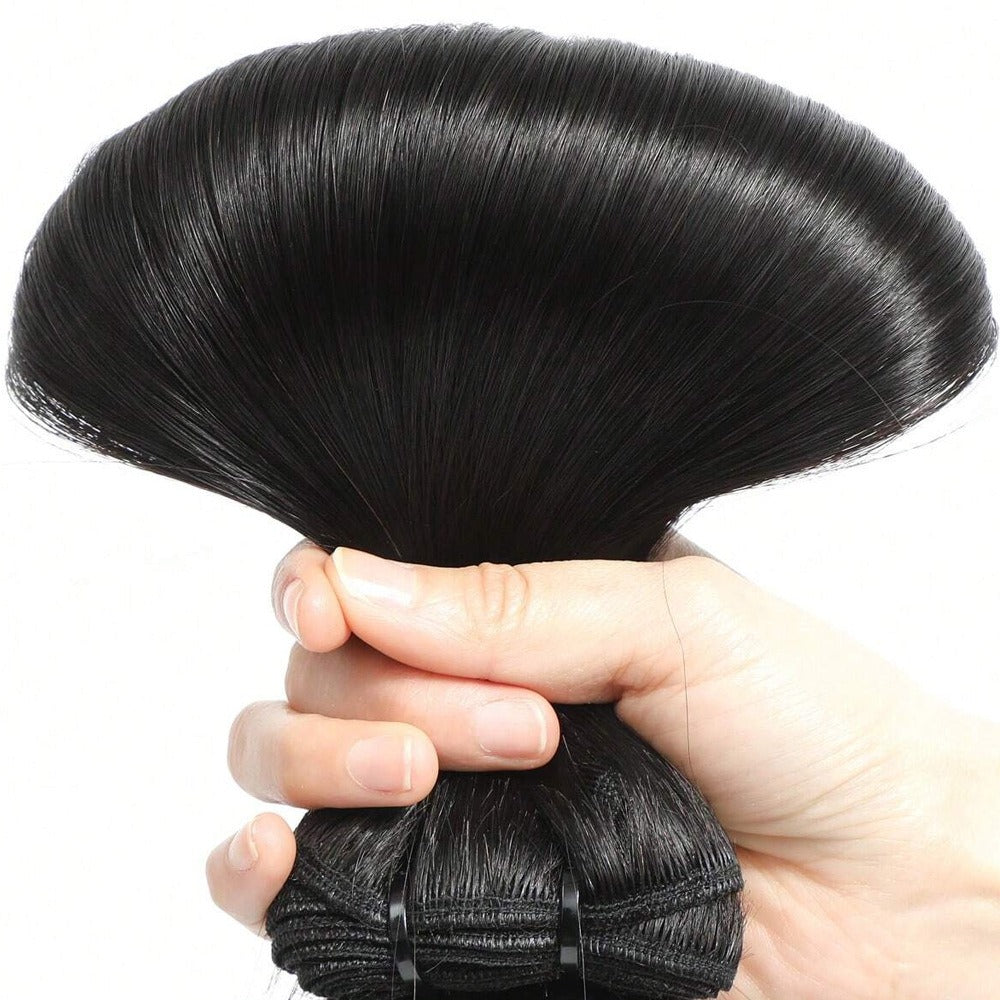 Model with long, flowing 12A straight hair, demonstrating the natural movement and volume.