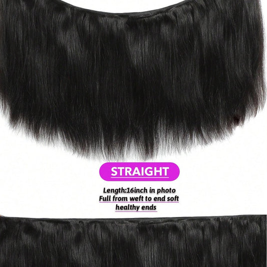Single bundle of 12A straight human hair, held to show the thick, full straight texture.