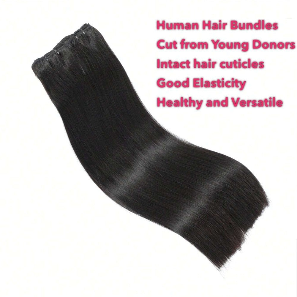 Close-up of 12A straight hair bundles, displaying the consistent straight pattern and natural black color.
