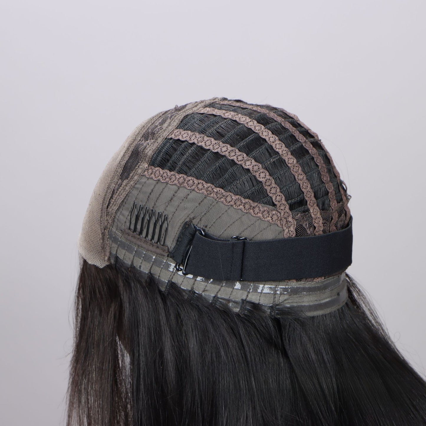 Back view of 4*4 HD closure wig: showing adjustable straps and inner weft structure