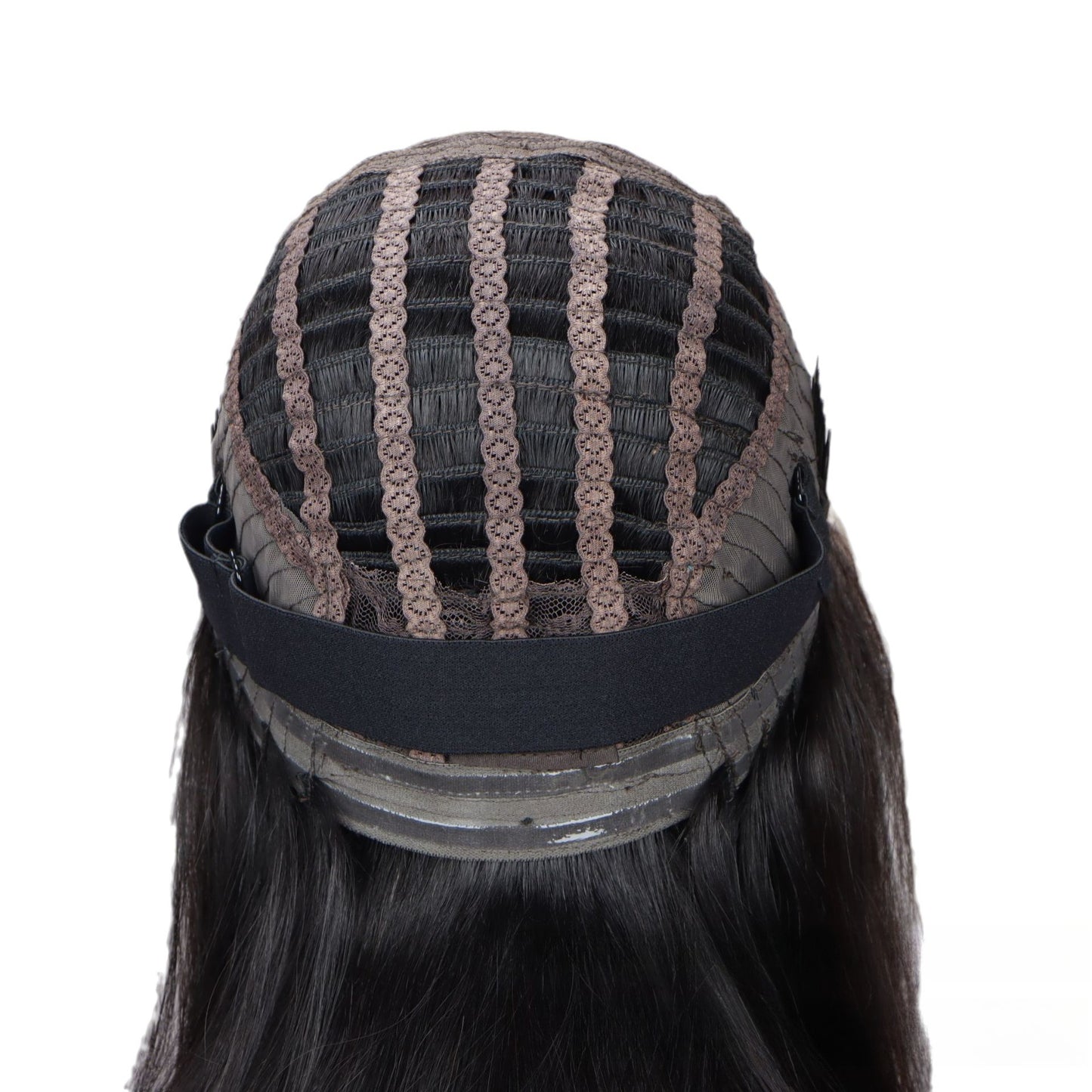 Top view of 4*4 HD closure wig: displaying inner wefting and lace closure area