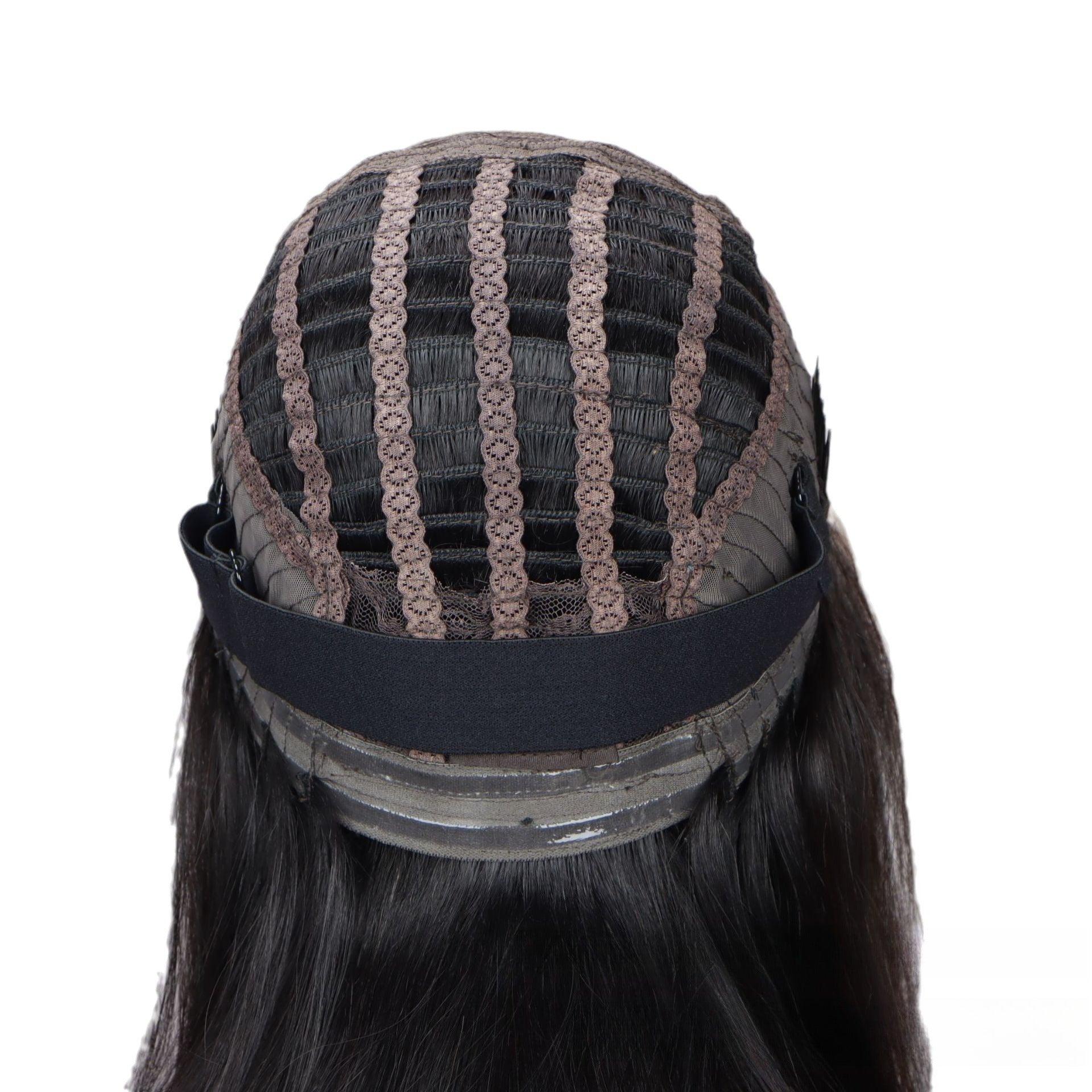 Top view of 4*4 HD closure wig: displaying inner wefting and lace closure area