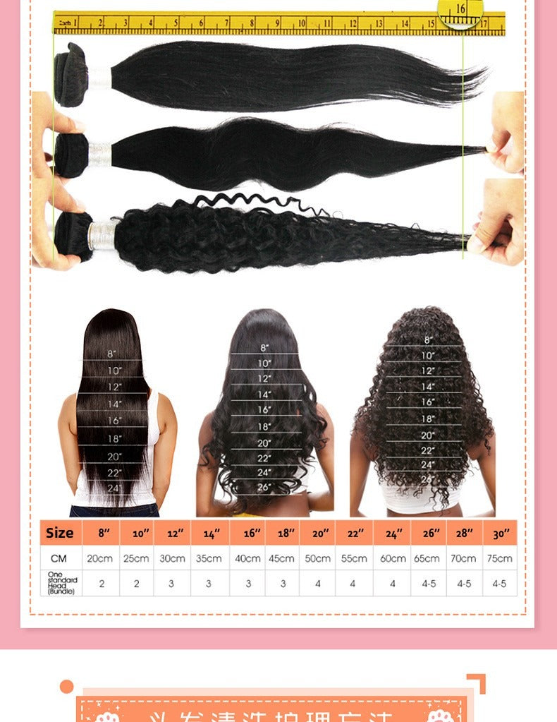 Product swatch card: displaying different lengths and textures of natural black Vietnamese human hair